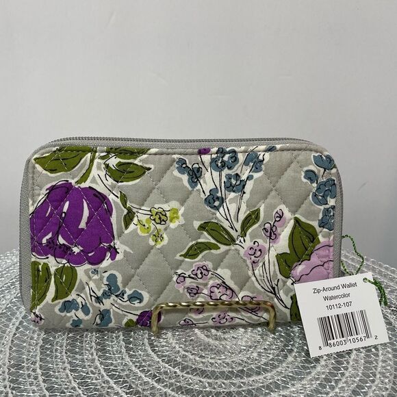Vera Bradley Zip Around Wallet Watercolor NWT - Picture 1 of 7
